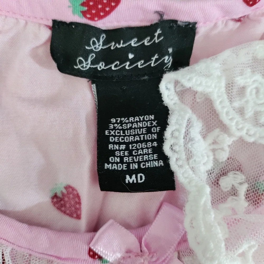 Sweet Society Pink Strawberry Pajama Set Lace Collar Ruffle Top Joggers Medium